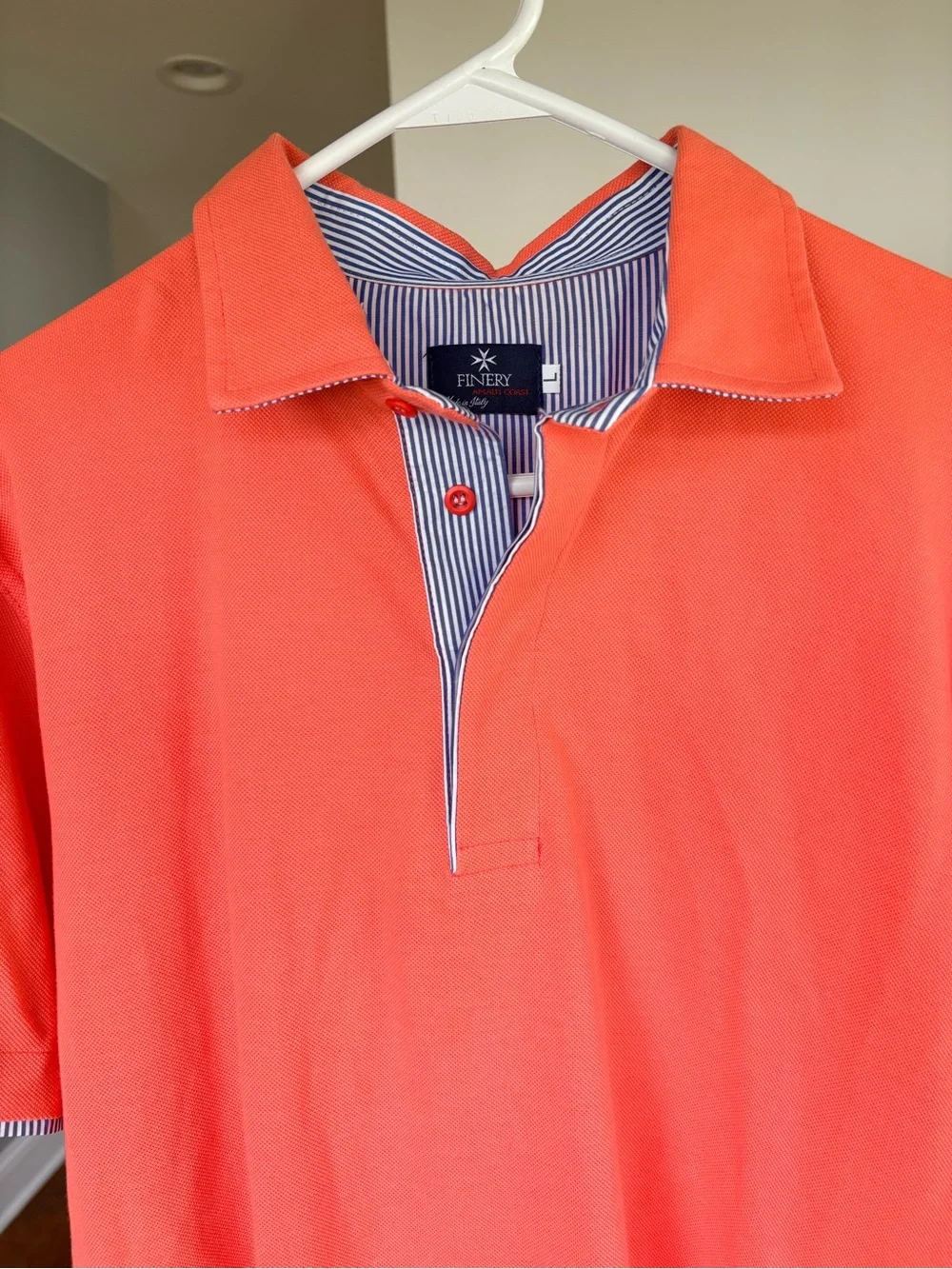 Finery Amalfi Coast Made in Italy Mens Polo Shirt Salmon Large Luxury Resort - Picture 4 of 8